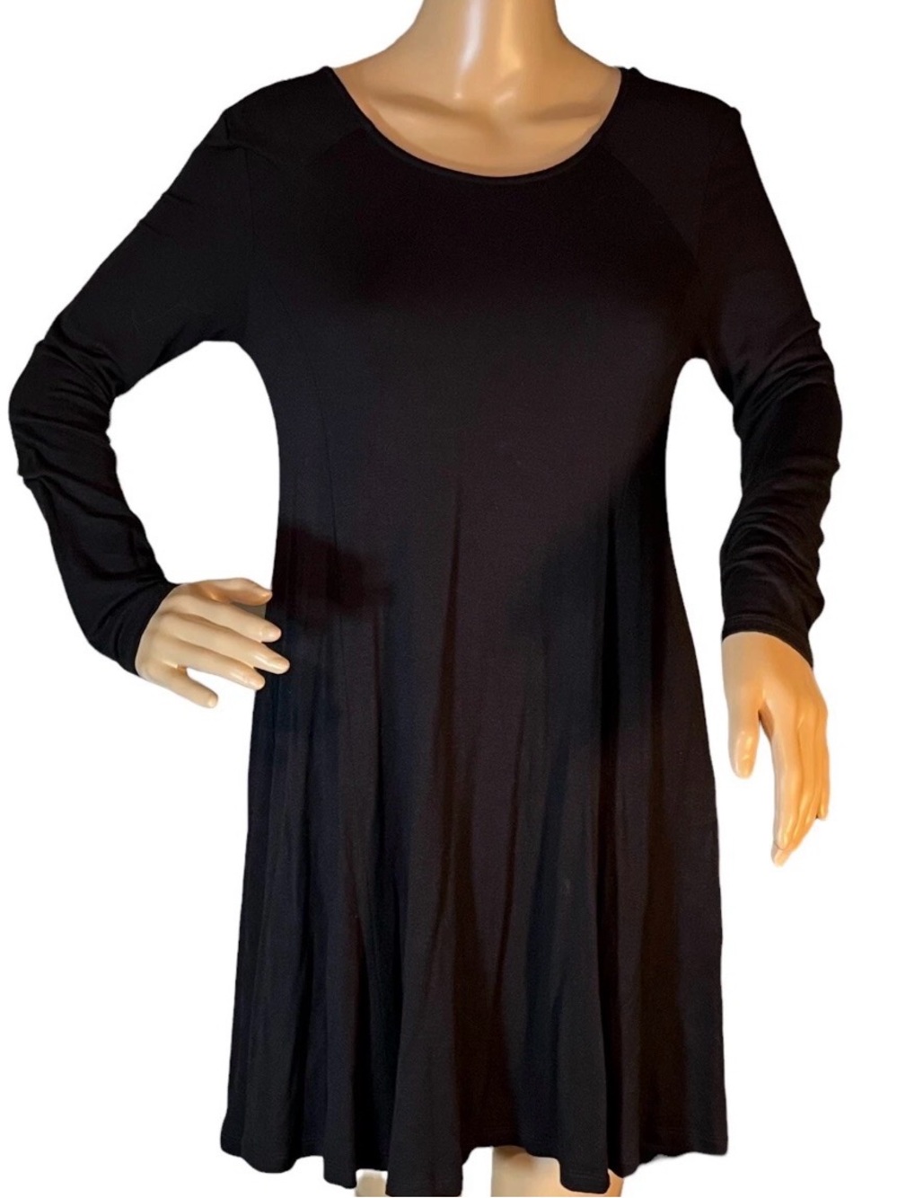 Lush Black/Charcoal Long-Sleeve Ribbed Knit Fit-and-Flare Dress